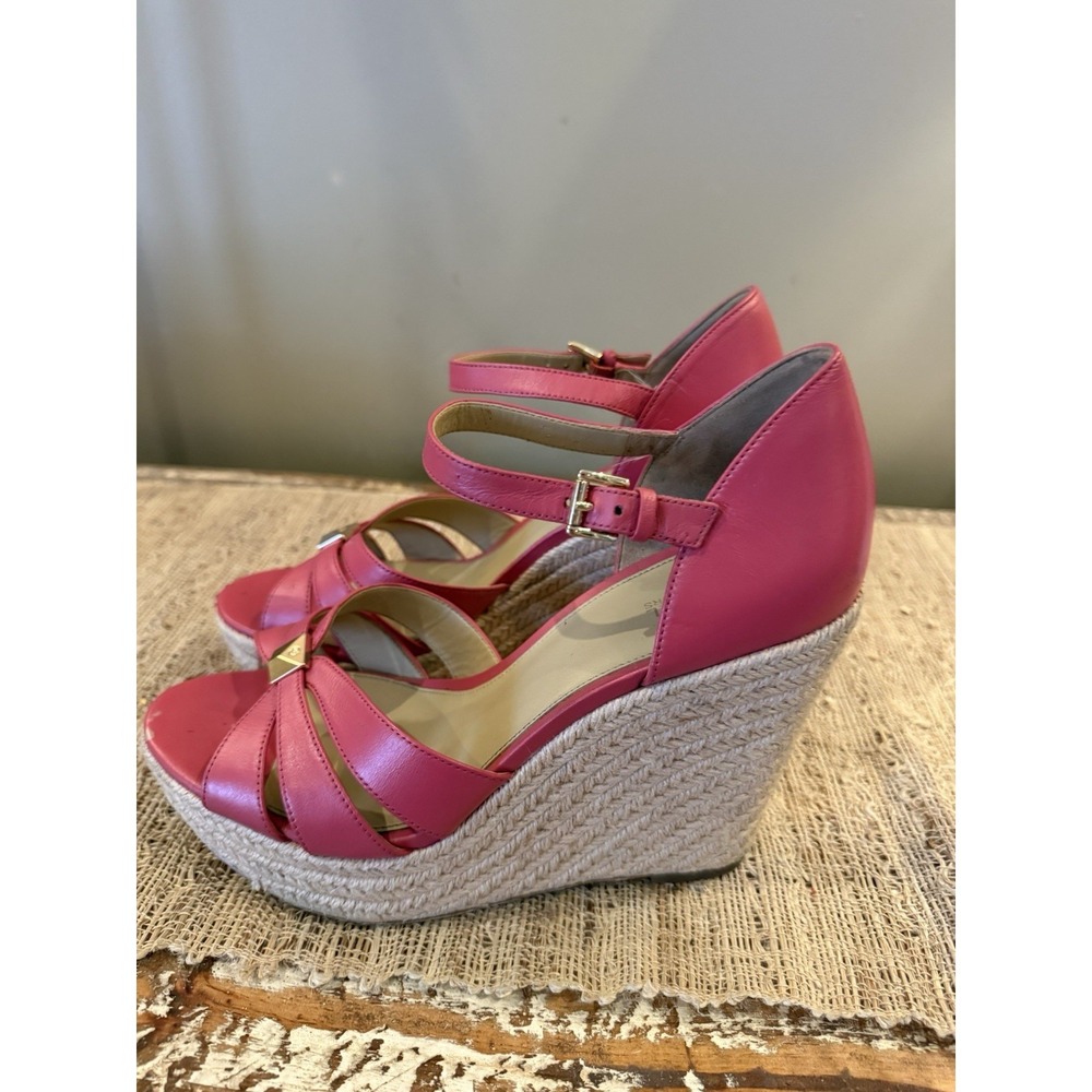 Michael Kors Heels Womens‎ 10M Flora Strappy Wedge Espadrille Coral Pink - Picture 3 of 13
